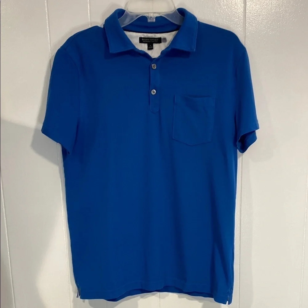 Banana Republic Shirt Polo Short Sleeve Preppy Vibrant Blue Size Medium